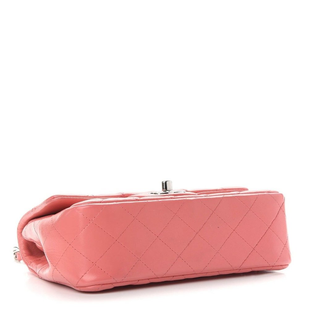 Chanel Mini Classic Flap Pink Coral Orange Lambskin Rectangular Crossbody Silver - Picture 3 of 15
